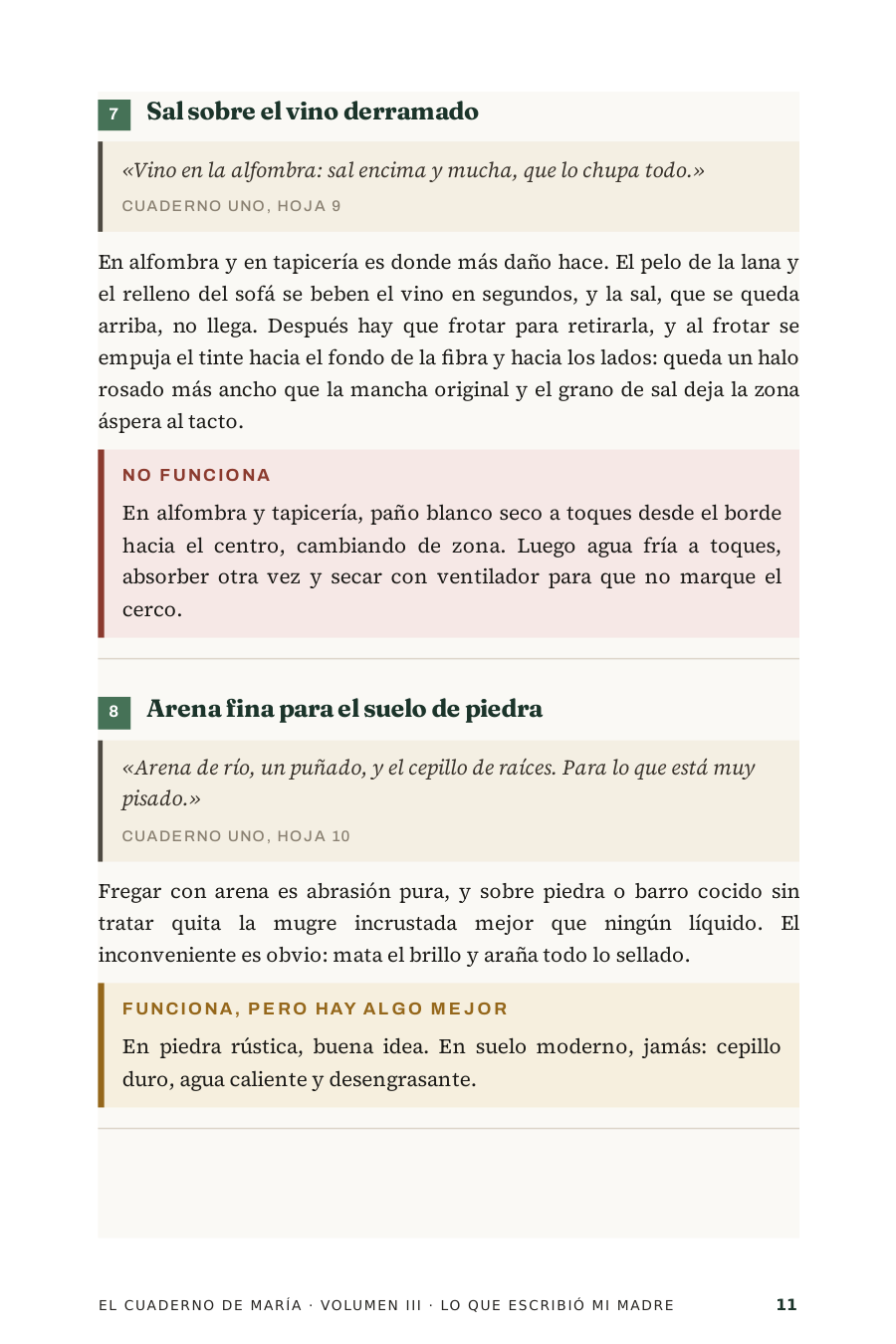 Página 11 del Volumen III: las entradas 7 y 8 del primer cuaderno, con sus veredictos.